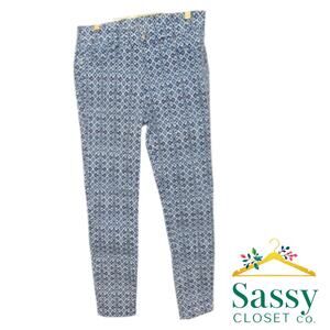 Tommy Bahama Ella Twill High Rise Geometric Ankle Pants Blue White Sz 2 EUC